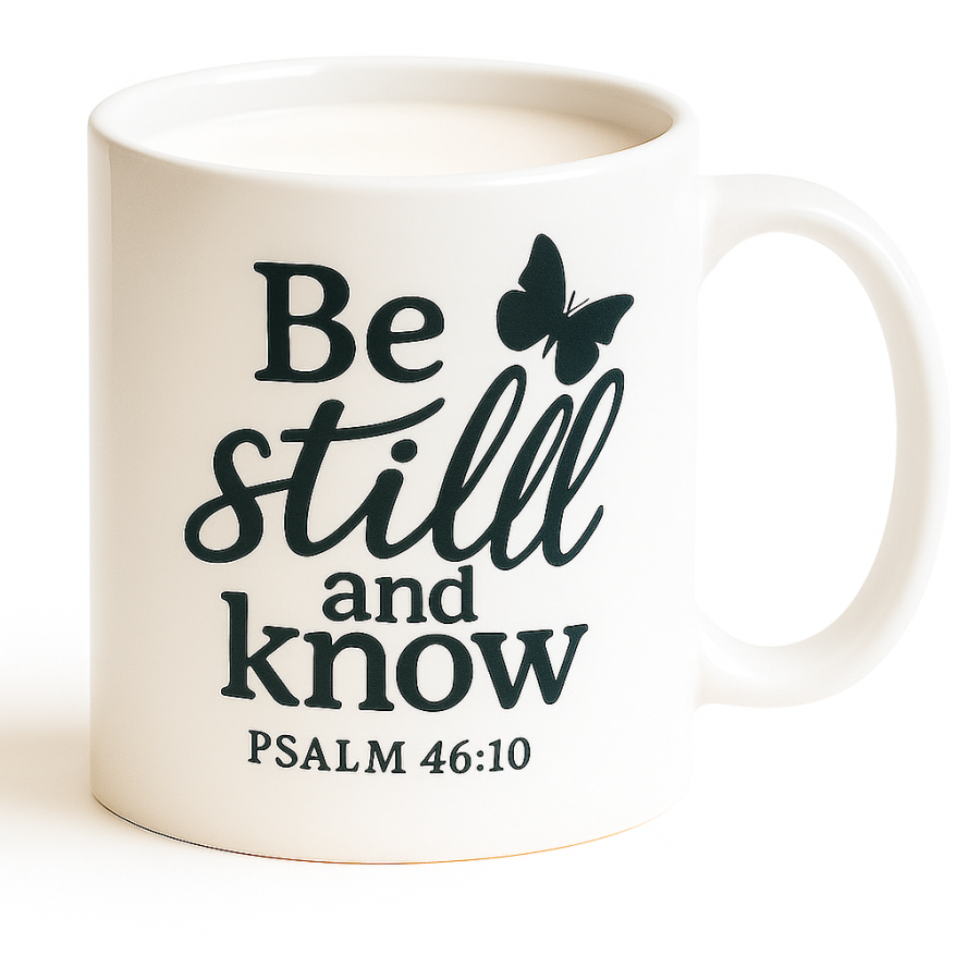 Be Still and Know Mug – Inspirational Psalm 46:10 Ceramic Coffee Cup with Butterfly Design
