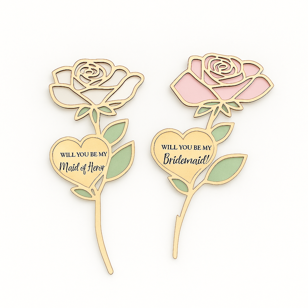 Laser Cut Wooden Rose Proposal Plaques – “Will You Be My Bridesmaid / Maid of Honor” – Wedding Party Gift