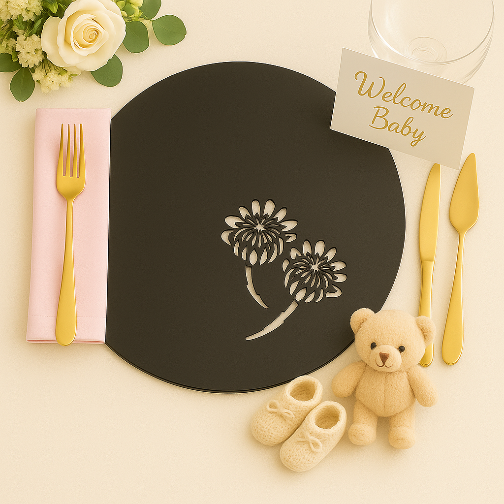 x4 Charger Plate with Laser-Cut Protea Design – Elegant Floral Underplate for Weddings, Baby Showers & Formal Events