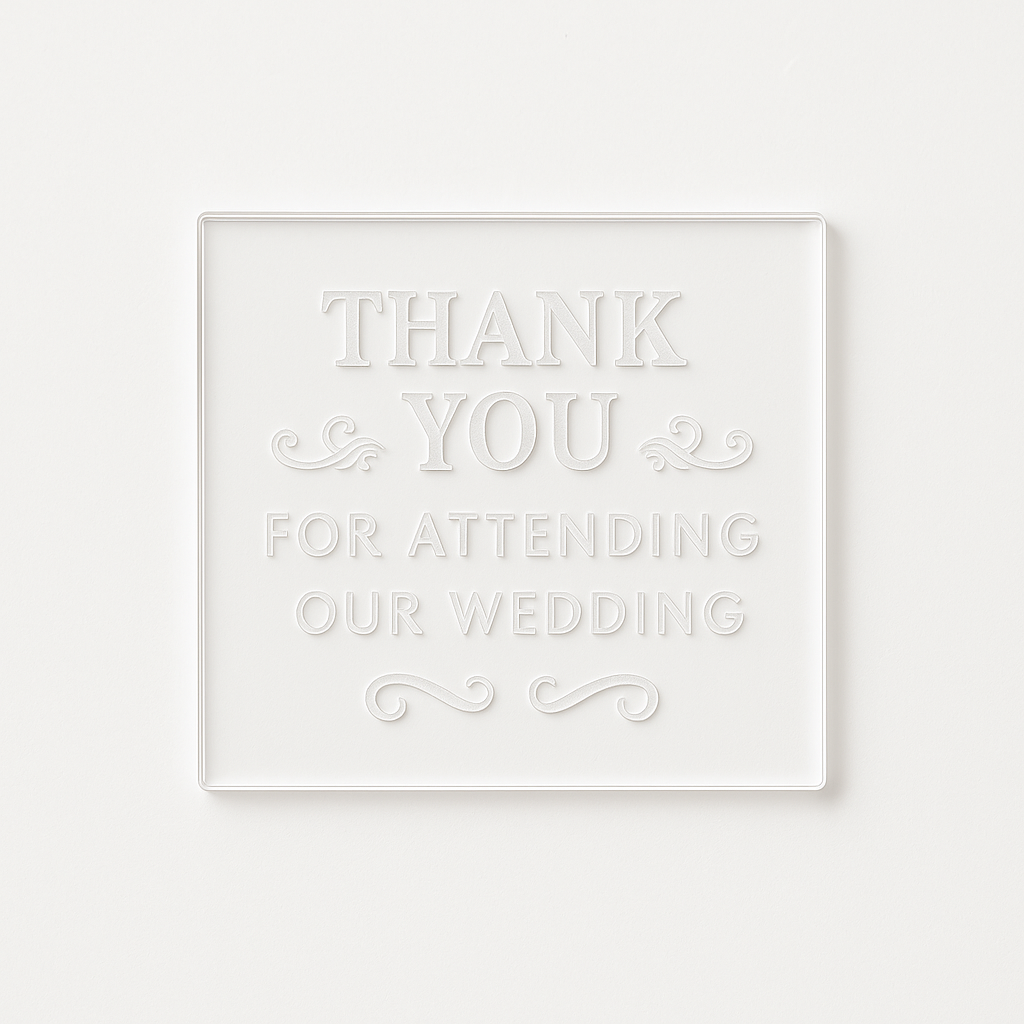 x50 Elegant Acrylic Wedding Thank You Favors – Personalized Chocolate Toppers
