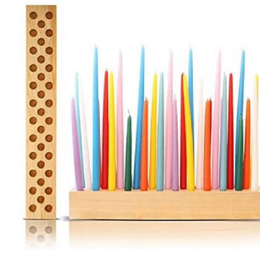 x2 Modern Wooden Taper Candle Holder – 28-Hole Vertical Display Stand