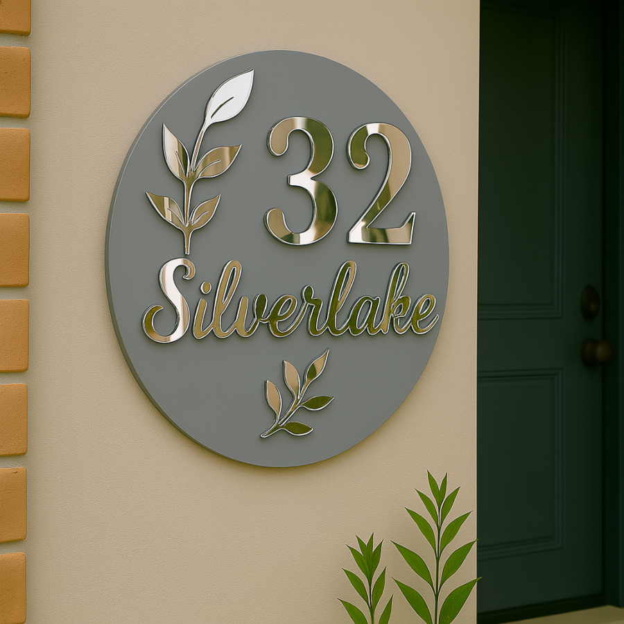 Silverlake – Round Grey Acrylic House Number Sign