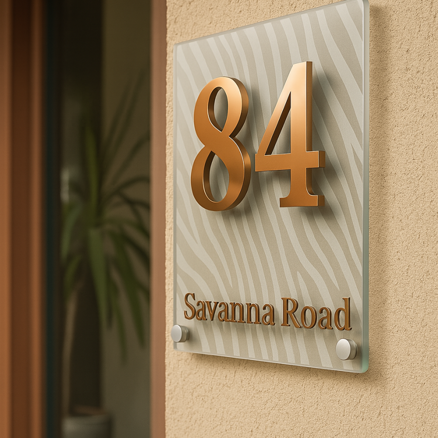 🦒 Giraffe Pattern House Number Sign – Bronze
