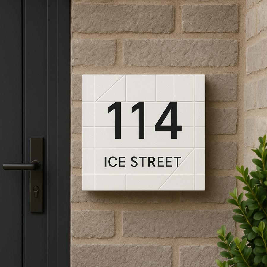 Geometric Frost – Acrylic House Number Sign (114 ICE STREET)