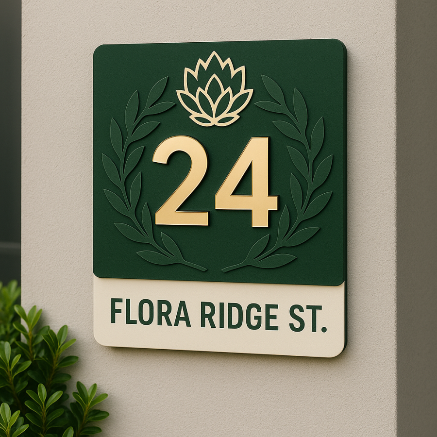 🌿 Flora Ridge Street House Number Sign – No. 24