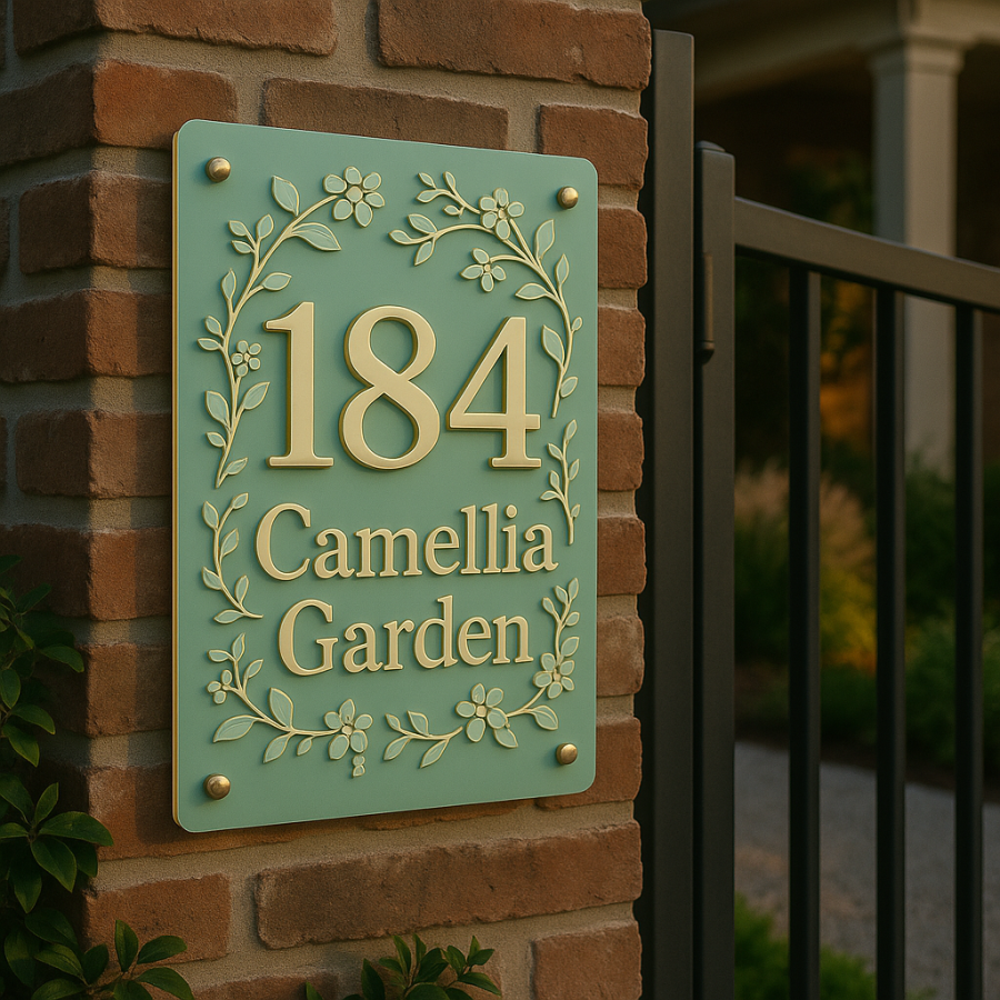 🌸 Camellia Garden Floral House Number Sign – No. 184