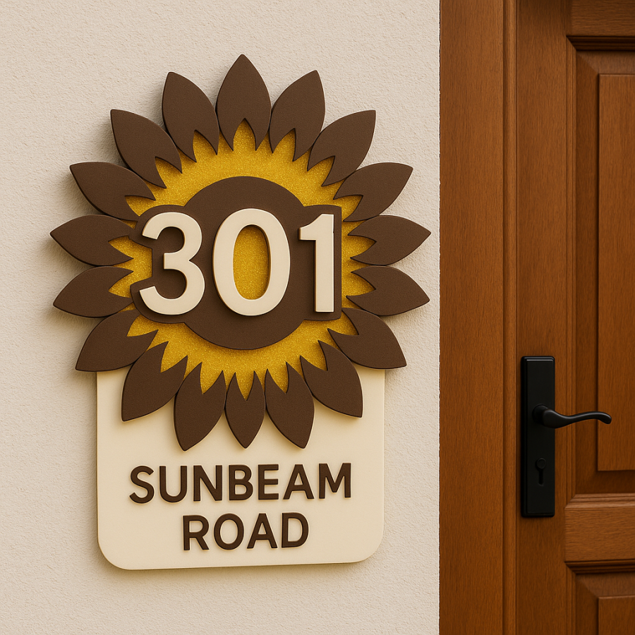 🌻 Sunbeam Road Sunflower House Number Sign – No. 301
