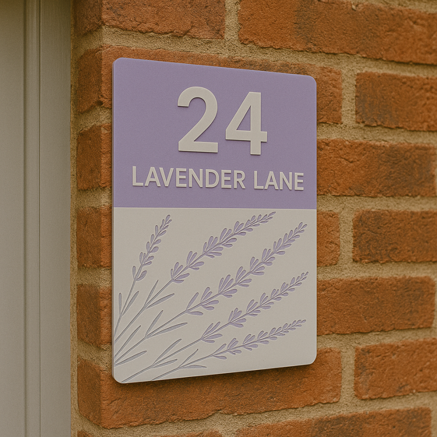 Lavender Lane Acrylic House Number Sign – Pastel Purple Floral Design