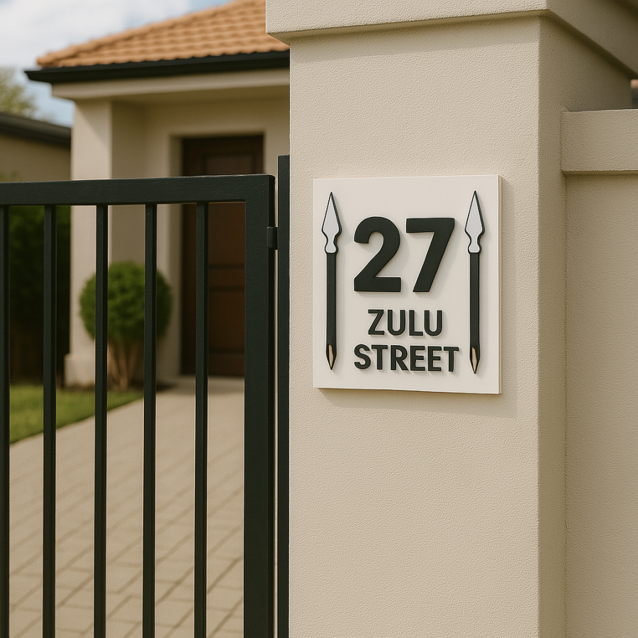🔱 Zulu Spears Street Number Sign – 27 ZULU STREET