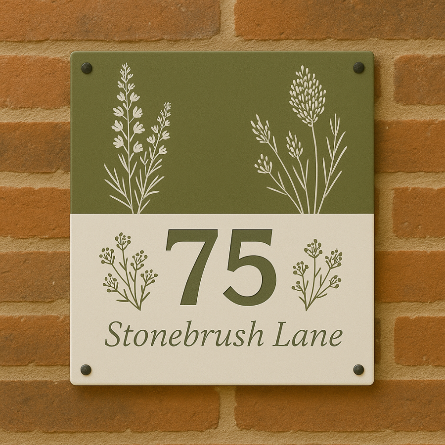 🌿 Stonebrush Lane House Number Sign – No. 75