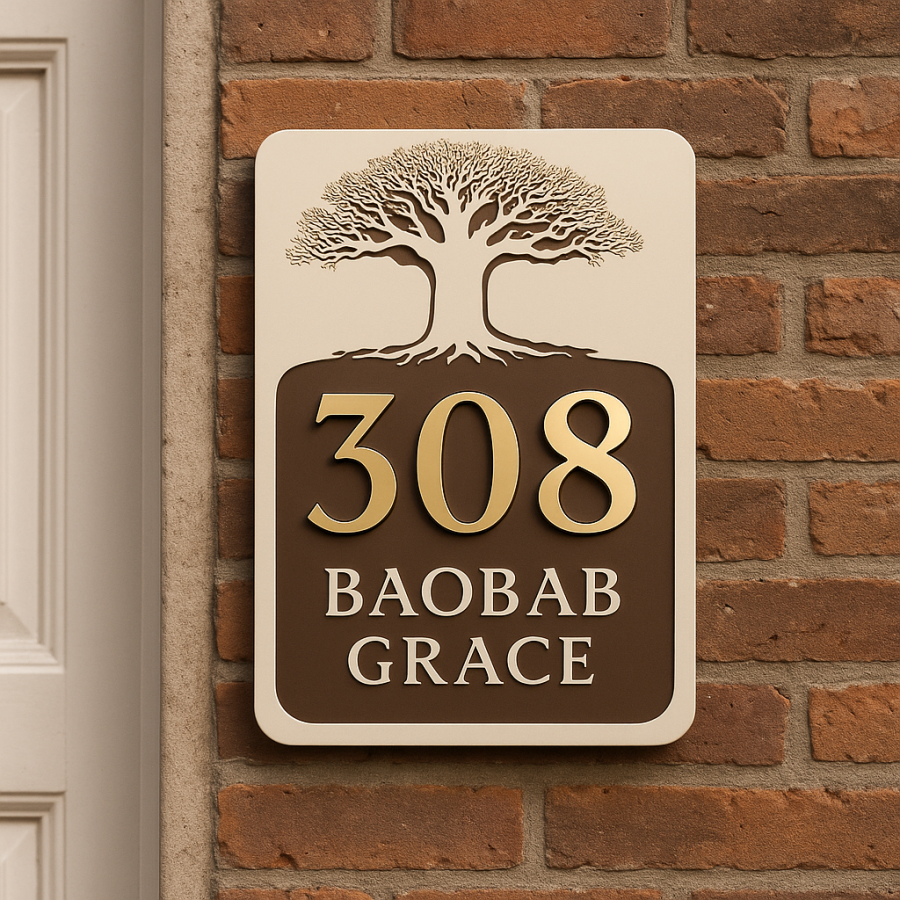 🌳 Baobab Grace House Number Sign – No. 308