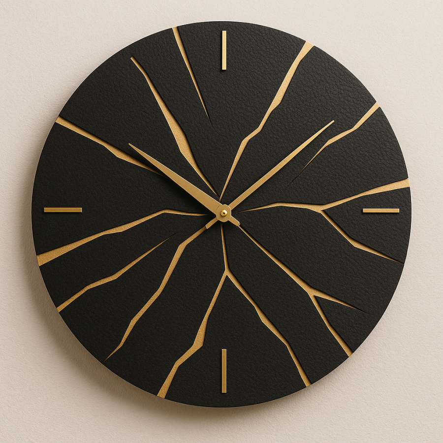 Time Fracture – Cracked Gold Vein Wall Clock