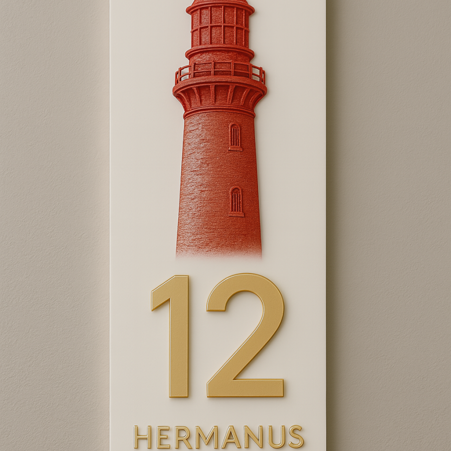 3D custom lighthouse-themed house number plaque
