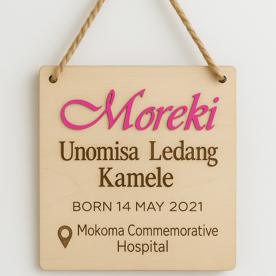 Personalized Wooden Baby Birth Announcement Plaque – Hanging Nursery Décor