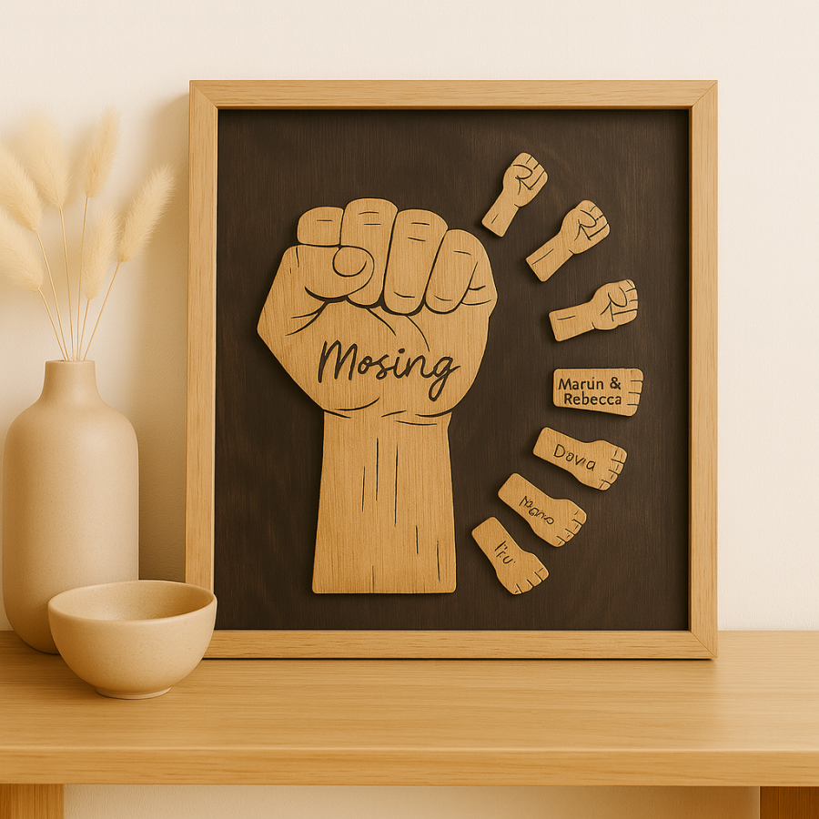 Personalized Wooden Family Heritage Wall Art – “Mosing” Raised Fist Design